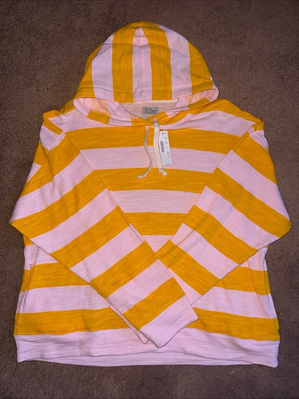 NWT J Crew Striped Hooded Pullover — Yellow & Light Pink Terry Vintage Cotton XL - Picture 2 of 7